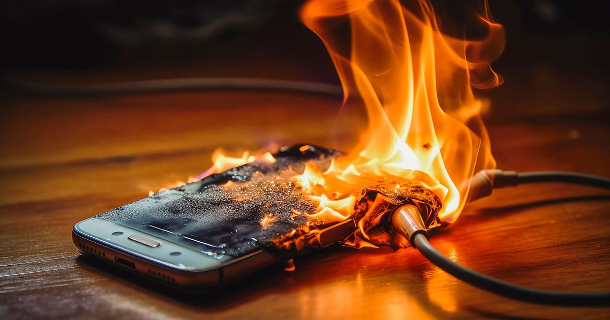 Phone battery fire while on charge