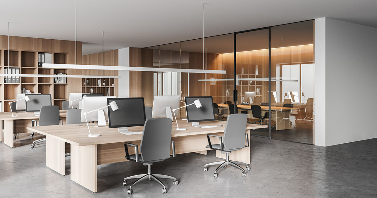 Modern office with grey floor