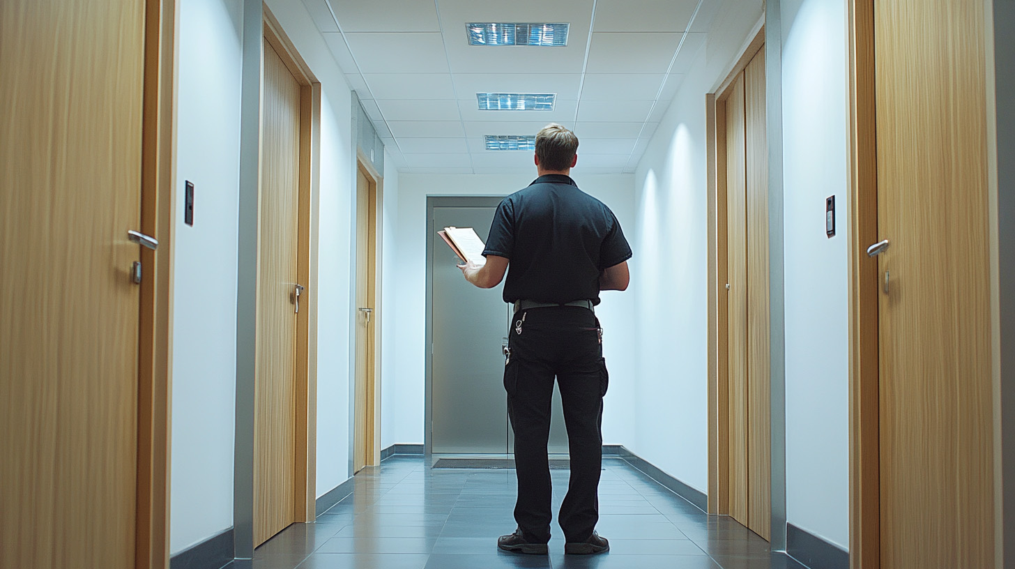 A fire door certification audit being carried out by a Fire Guard Services engineer