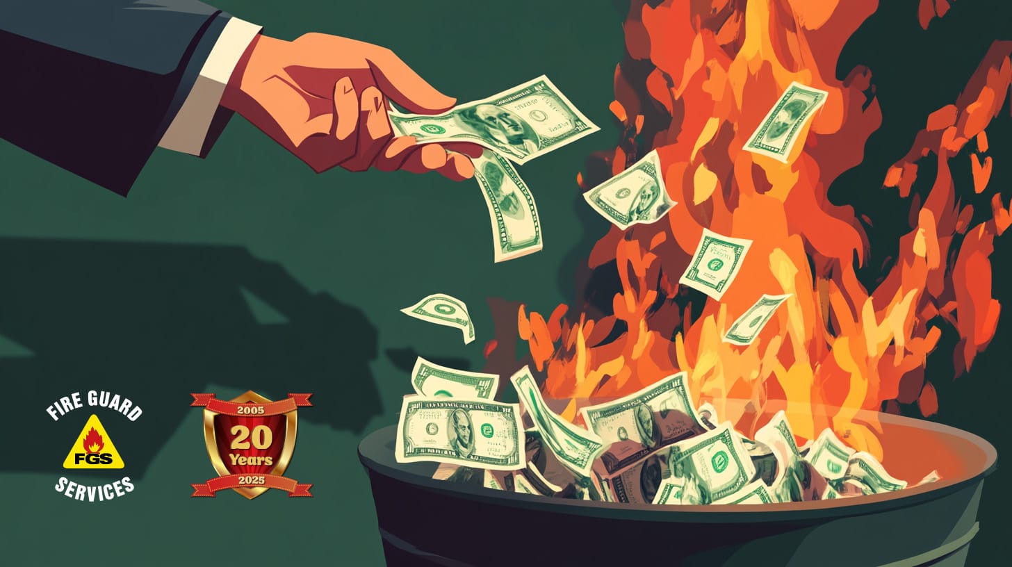 A cartoon image showing how ignoring Fire Safety Compliance regulations can burn your money