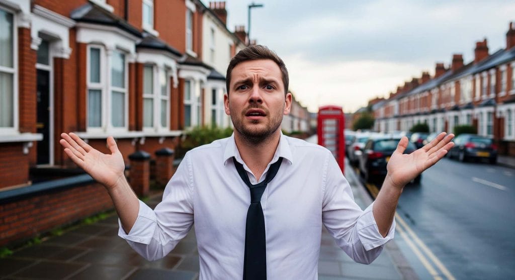 A landlord standing outside a property looking confused by the 6 fire safety myths