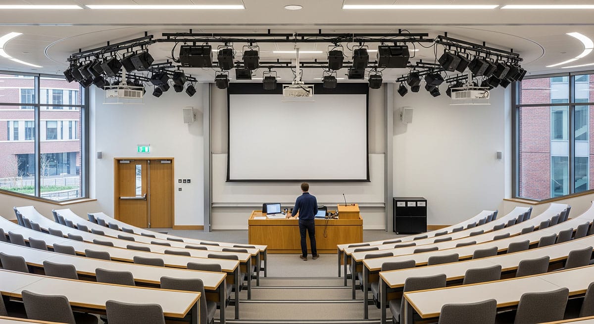 An image of a lecture hall in an English university where Martyn’s Law applies