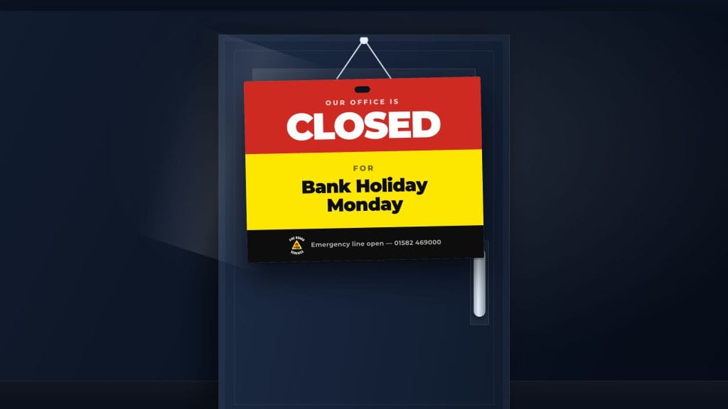 Bank holiday fire safety closed sign