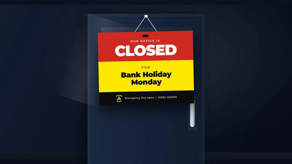Bank holiday fire safety closed sign